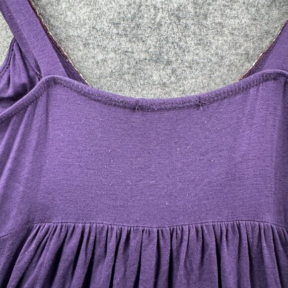 Soprano Tank Top Womens S Purple Beaded Y2K VTG Babydoll Flowy Scoop Neck - Picture 7 of 11
